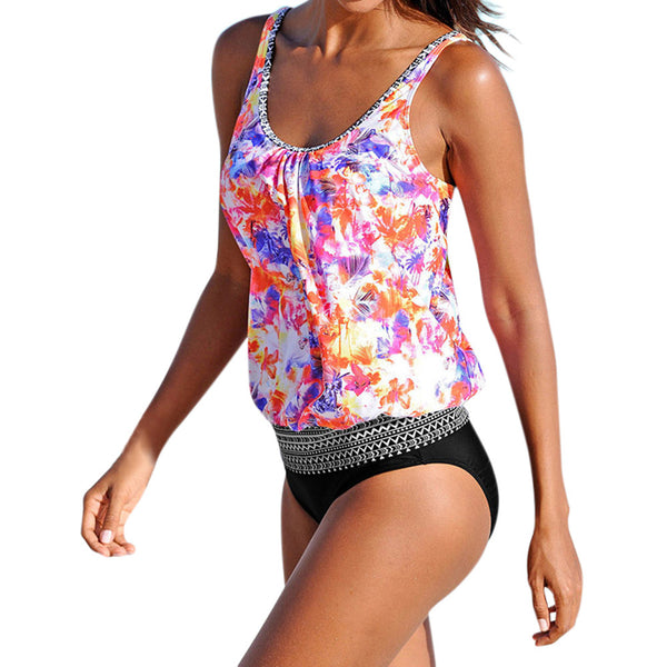 Multicolor Tankini with Low-Rise Bottom