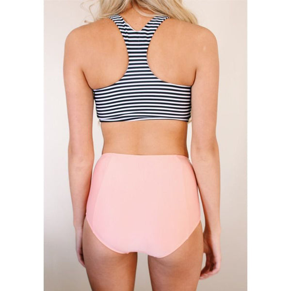 Stripe Bikini with High Waist Bottom