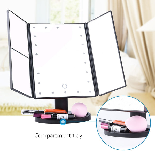 LED 3-Way Folding Touch Screen Makeup Mirror